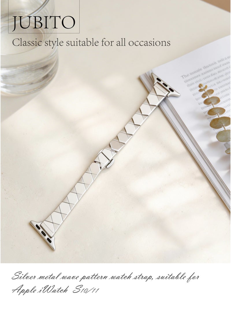 JUBITO watch strap, 42mm, for women, silver metallic diamond pattern, for Apple iWatch S10/11 (Starlight color) - Image 3