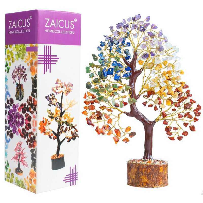 ZAICUS Seven Chakra Crystal Tree Showpiece for Home Decoration | 8-10 Inch Handcrafted Good Luck Feng Shui Tree | Gift Item for Women | Living Room Decor | Healing Chakra Tree - Image 1