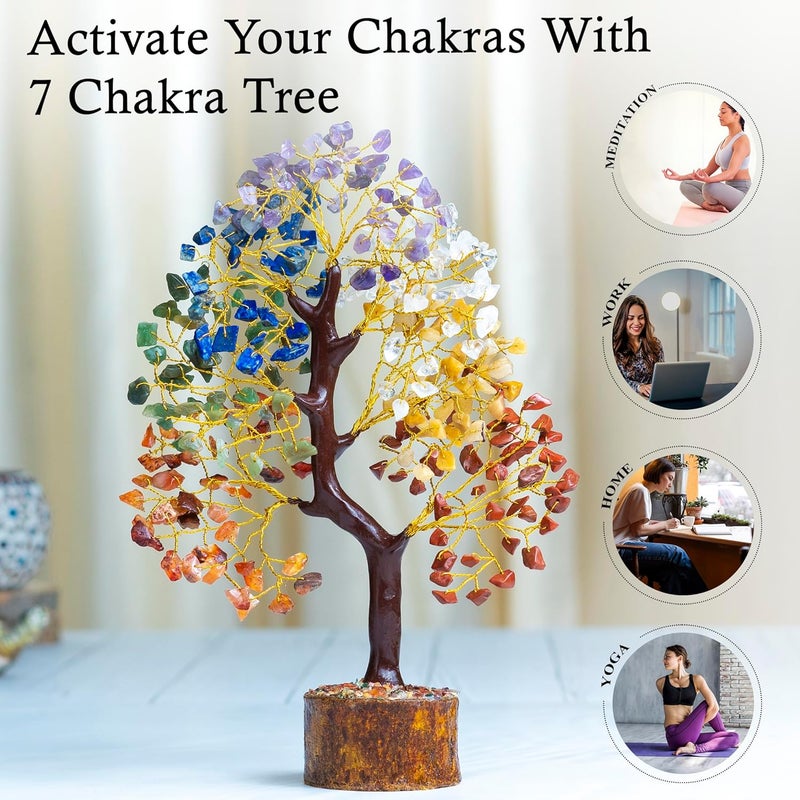 ZAICUS Seven Chakra Crystal Tree Showpiece for Home Decoration | 8-10 Inch Handcrafted Good Luck Feng Shui Tree | Gift Item for Women | Living Room Decor | Healing Chakra Tree - Image 2