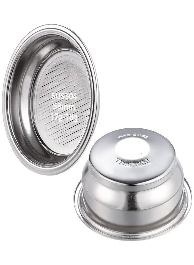 Tuni 58mm Dual Wall Filter Basket, Stainless Steel Coffee Pressurized Filter Replacement Accessories for 58mm E2 Espresso Machine Portafilter, 2 PCS - Image 1