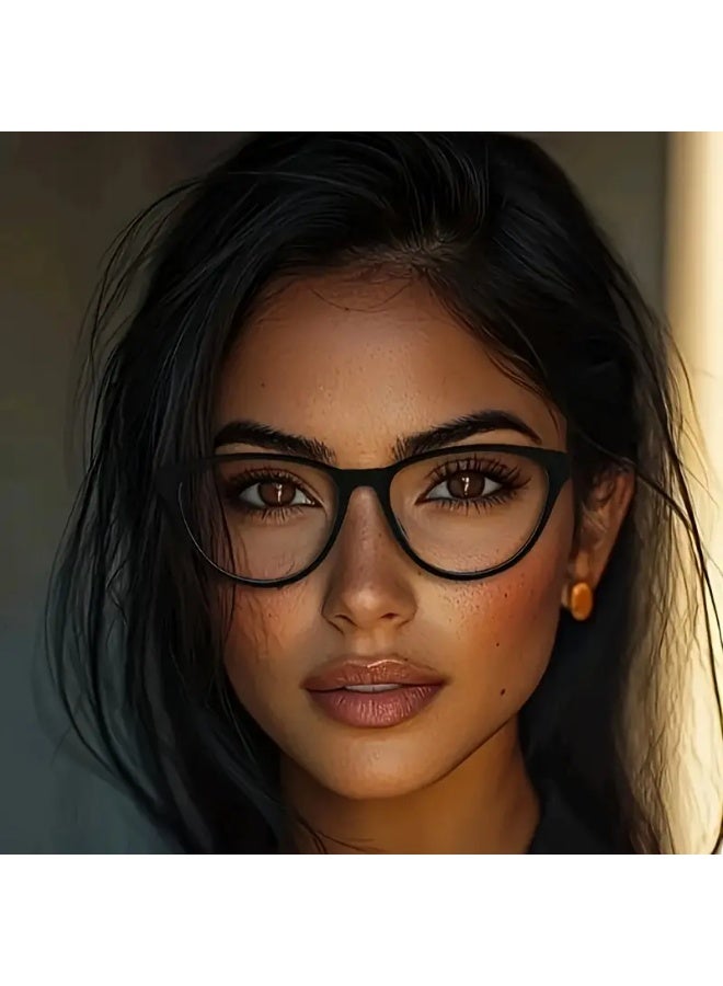 SCENT HOUSE A pair of Women's minimalist triangular full-frame glasses, PC polycarbonate frame with clear lenses, fashionable glasses with plastic hinges, suitable for and wear. (Includes eyeglass case)
,blue lighe blocking glasses,eyeglasses - Image 1