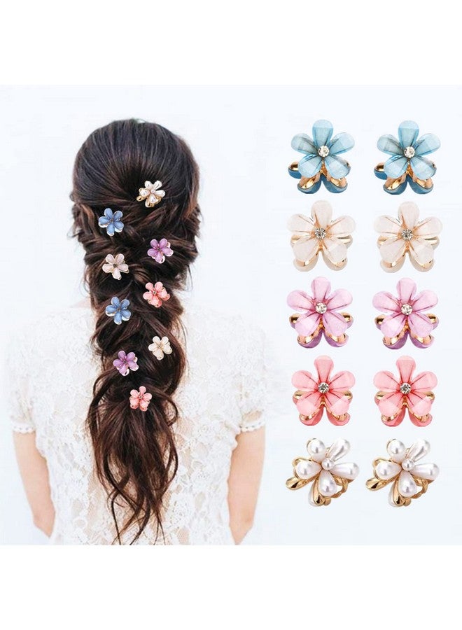 Glamer 10 Pcs Mini Cute Flowershaped Hair Clips For Girls Multicolor Crystal Hair Barrettes For Long Braid Hairstyles Pearl Hairpin For Women Hair Accessories (10 Pcs Mix Color) - Image 1