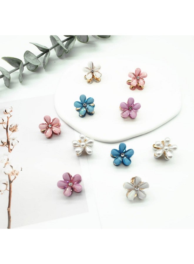 Glamer 10 Pcs Mini Cute Flowershaped Hair Clips For Girls Multicolor Crystal Hair Barrettes For Long Braid Hairstyles Pearl Hairpin For Women Hair Accessories (10 Pcs Mix Color) - Image 3