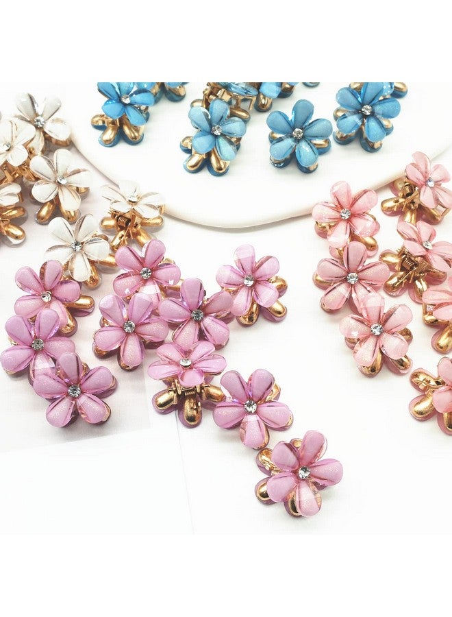 Glamer 10 Pcs Mini Cute Flowershaped Hair Clips For Girls Multicolor Crystal Hair Barrettes For Long Braid Hairstyles Pearl Hairpin For Women Hair Accessories (10 Pcs Mix Color) - Image 4