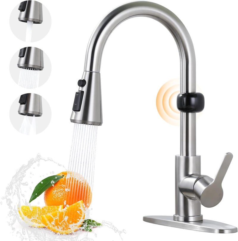 ALEASHA Touchless Kitchen Faucet Motion Sensor - Activated Smart Hands Free Kitchen Faucets with Pull Down Sprayer Single Handle Kitchen Sink Faucet,Brushed Nickel - Image 1