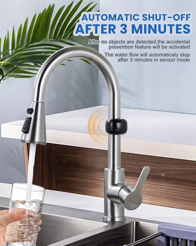 ALEASHA Touchless Kitchen Faucet Motion Sensor - Activated Smart Hands Free Kitchen Faucets with Pull Down Sprayer Single Handle Kitchen Sink Faucet,Brushed Nickel - Image 4