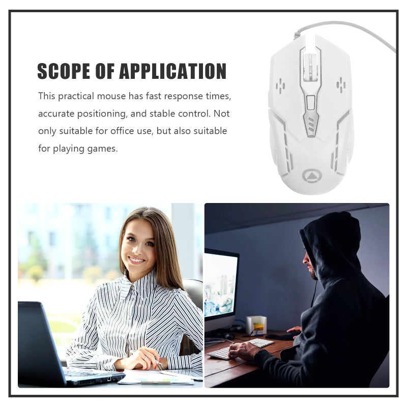 White Silent USB Wired Gaming Mouse 6 Button Ergonomic RGB Lighting for Laptop PC Office - Image 4