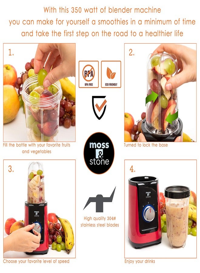 Moss & Stone MiniSmoothie Blender, Compact Personal Blender with Additional Cups Bullet Shape For Frozen Drinks, To-Go Portable Cups with Lids, Juice & Smoothie Maker - Image 2