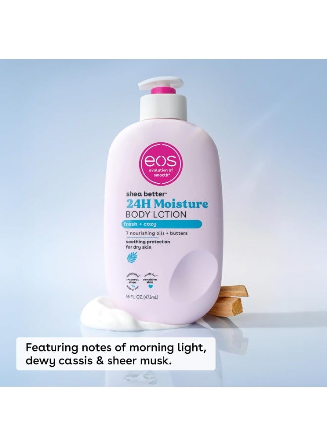 إي أو اس لوشن الجسم فريش اند كوزي بتركيبة غنية بزبدة الشيا للعناية بالبشرة وترطيبها على مدار 24 ساعة خفيف الوزن وغير دهني مصنوع من الطبيعية اي او اس نباتي 473 مل EOS - Image 2