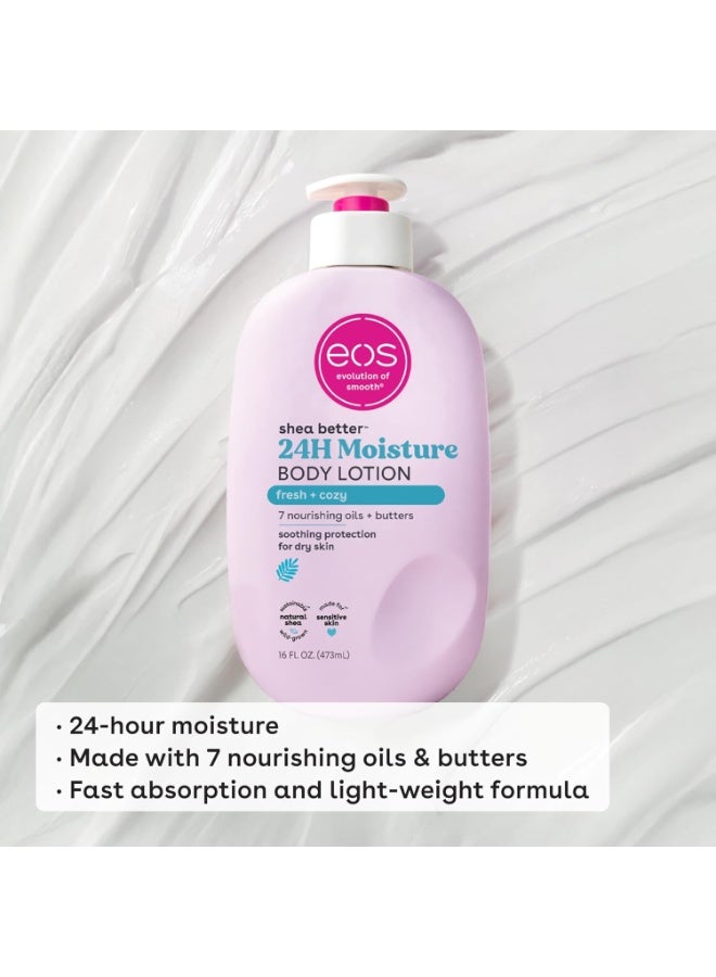 إي أو اس لوشن الجسم فريش اند كوزي بتركيبة غنية بزبدة الشيا للعناية بالبشرة وترطيبها على مدار 24 ساعة خفيف الوزن وغير دهني مصنوع من الطبيعية اي او اس نباتي 473 مل EOS - Image 4
