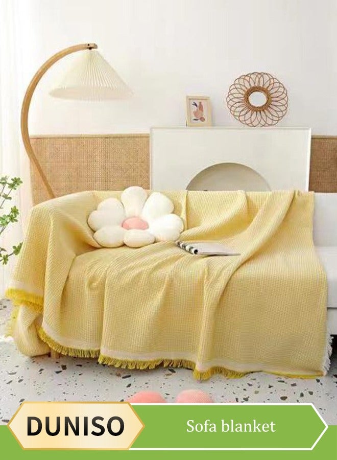 DUNISO Simple Sofa Cover，Sofa Towel,Simple style Wrap-Up Sofa Cover, All-Season Sofa Blanket of Sofa Cover One Piece Bedding Easy to Take Care of Multi-functional Blanket Shawl Sofa Towel  130*180cm（yellow) - Image 1