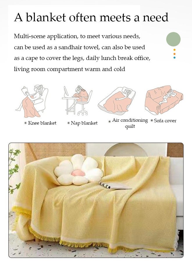 DUNISO Simple Sofa Cover，Sofa Towel,Simple style Wrap-Up Sofa Cover, All-Season Sofa Blanket of Sofa Cover One Piece Bedding Easy to Take Care of Multi-functional Blanket Shawl Sofa Towel  130*180cm（yellow) - Image 4