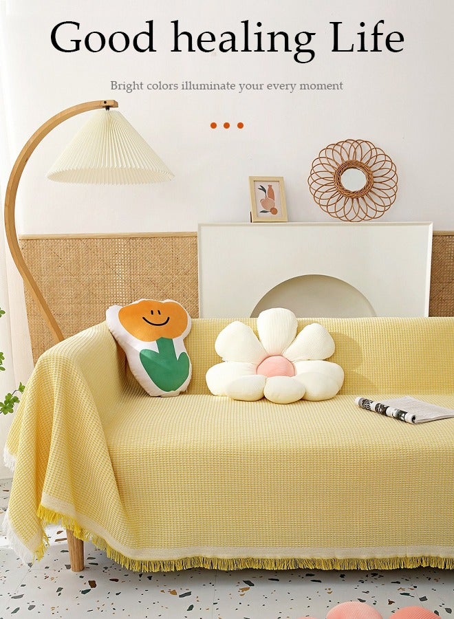 DUNISO Simple Sofa Cover，Sofa Towel,Simple style Wrap-Up Sofa Cover, All-Season Sofa Blanket of Sofa Cover One Piece Bedding Easy to Take Care of Multi-functional Blanket Shawl Sofa Towel  130*180cm（yellow) - Image 3