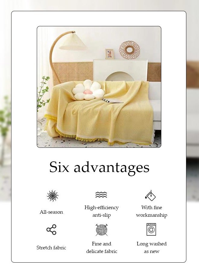DUNISO Simple Sofa Cover，Sofa Towel,Simple style Wrap-Up Sofa Cover, All-Season Sofa Blanket of Sofa Cover One Piece Bedding Easy to Take Care of Multi-functional Blanket Shawl Sofa Towel  130*180cm（yellow) - Image 5
