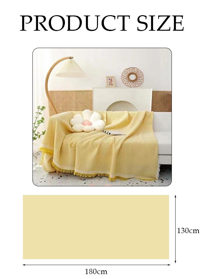 DUNISO Simple Sofa Cover，Sofa Towel,Simple style Wrap-Up Sofa Cover, All-Season Sofa Blanket of Sofa Cover One Piece Bedding Easy to Take Care of Multi-functional Blanket Shawl Sofa Towel  130*180cm（yellow) - Image 2