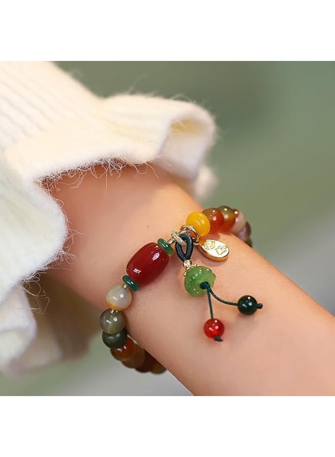 سوار مطاطي متعدد الألوان من خرز اليشم الطبيعي من الذهب عيار 14 قيراطًا، طقم أساور للنساء، قلادة من اليشم من الدرجة الأولى، سوار من حجر اليشم الطبيعي من العقيق الأحمر الجنوبي، أساور مصنوعة يدويًا من اليشم بلون الخوخ - Image 3