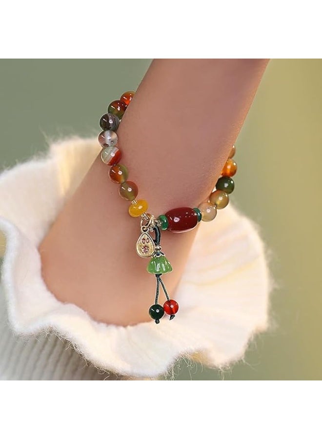 سوار مطاطي متعدد الألوان من خرز اليشم الطبيعي من الذهب عيار 14 قيراطًا، طقم أساور للنساء، قلادة من اليشم من الدرجة الأولى، سوار من حجر اليشم الطبيعي من العقيق الأحمر الجنوبي، أساور مصنوعة يدويًا من اليشم بلون الخوخ - Image 2