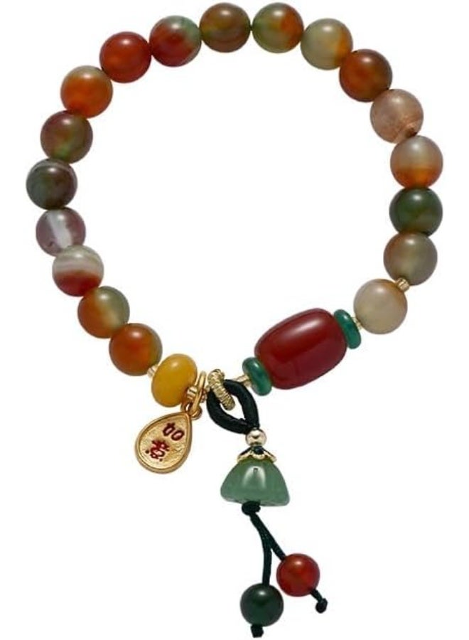 سوار مطاطي متعدد الألوان من خرز اليشم الطبيعي من الذهب عيار 14 قيراطًا، طقم أساور للنساء، قلادة من اليشم من الدرجة الأولى، سوار من حجر اليشم الطبيعي من العقيق الأحمر الجنوبي، أساور مصنوعة يدويًا من اليشم بلون الخوخ - Image 1