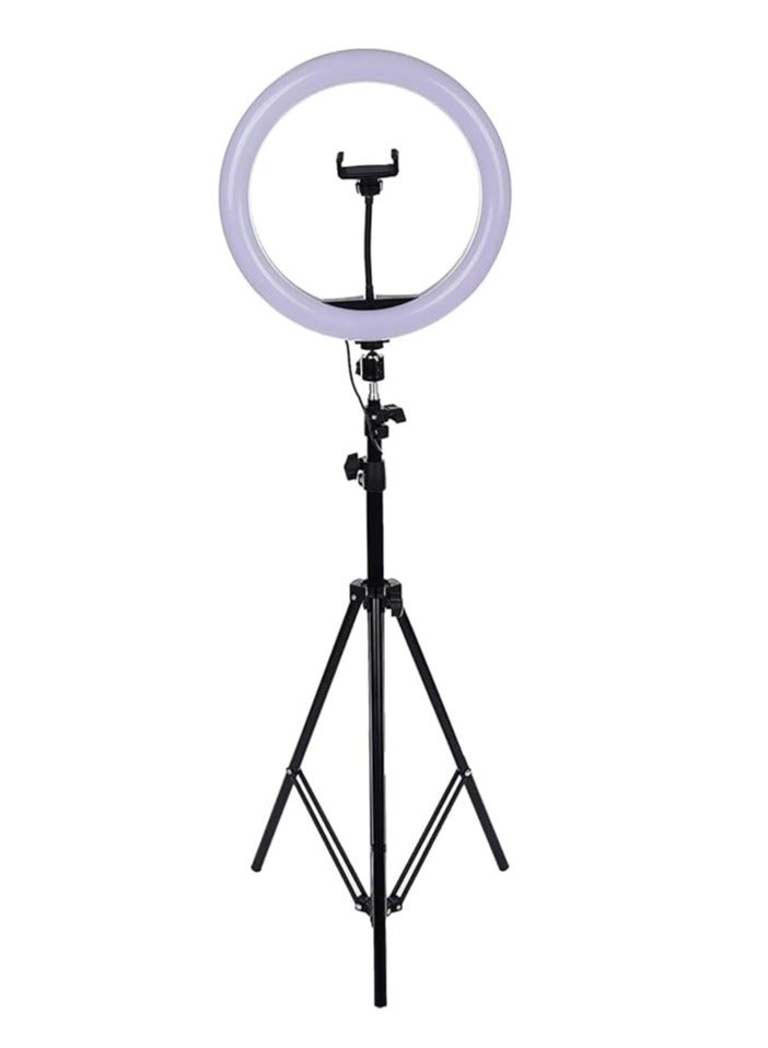 حلقة إضاءة M-33 بث مباشر، إضاءة LED دائرية 360 درجة، 33 سم مع حامل للهاتف المحمول وحامل بطول 2.1 متر - أسود وأبيض - Image 1