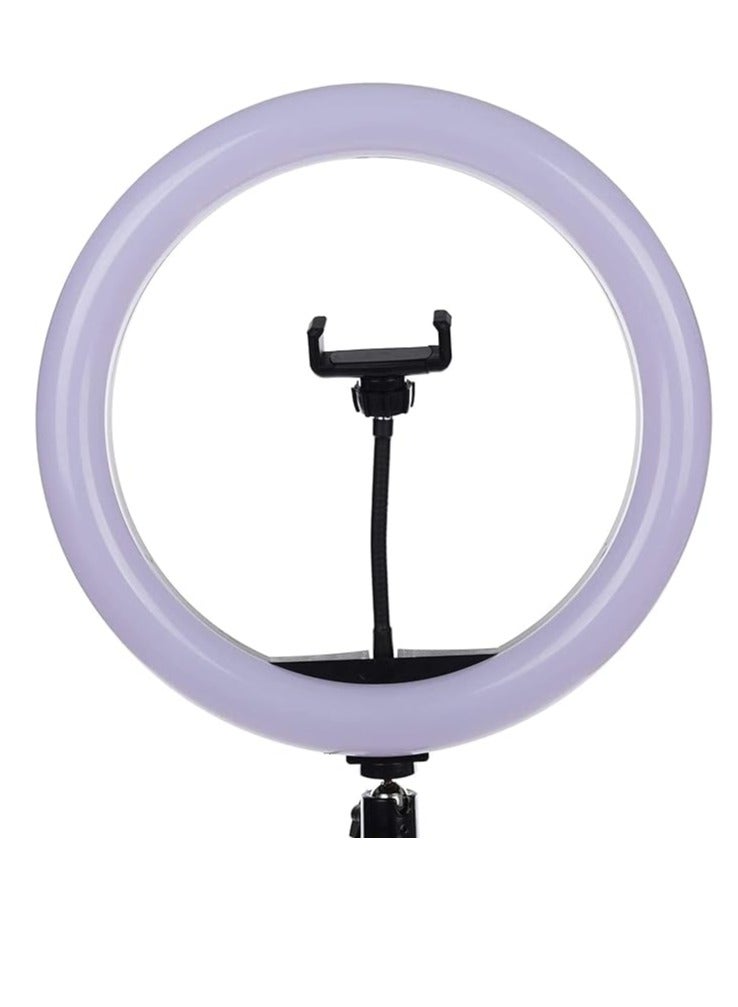 حلقة إضاءة M-33 بث مباشر، إضاءة LED دائرية 360 درجة، 33 سم مع حامل للهاتف المحمول وحامل بطول 2.1 متر - أسود وأبيض - Image 4