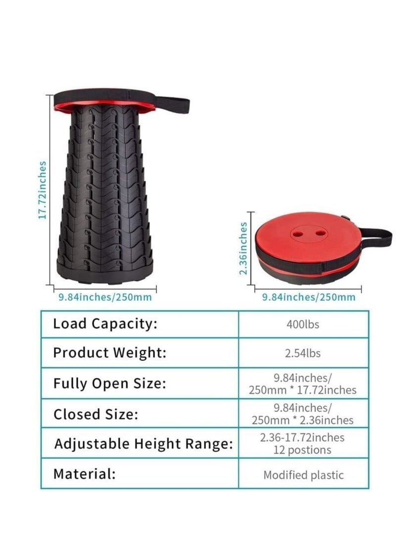 ELTRAZONE - Upgraded-Portable Collapsible Folding Stool, Retractable Telescoping Foldable Camping Stool for Adults for Outdoor Fishing Hiking Gardening Travel BBQ (Red) - Image 1