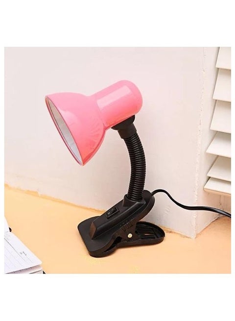 Pink clip desk lamp with movable arm + 12W white bulb