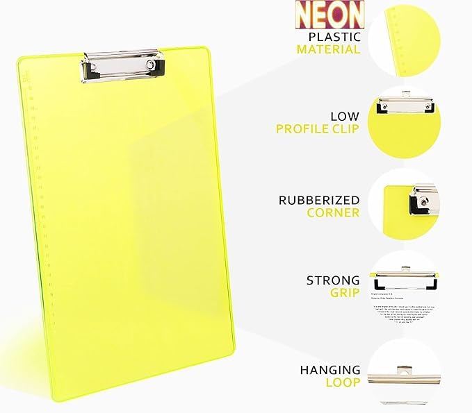 CUBIC Neon Green Premium Exam Clipboard | 35 x 24 Size | Unbreakable Writing Pad with Strong Metal Clip for Students & Office Use - Image 1