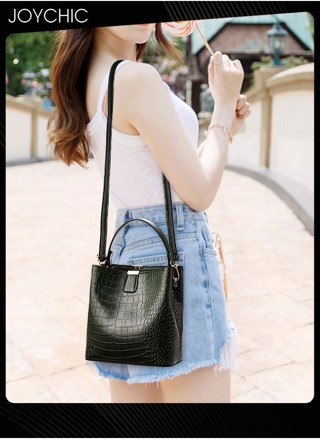 Joychic - Fashionable Bucket Bag Korean Style Women's Stone Pattern Handbag Large Capacity Shoulder Crossbody Bag with Detachable Straps for Travel Office Black - Image 1
