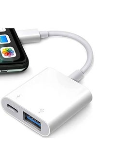 Lightning to USB Camera Adapter,Lightning to USB Female OTG Adapter with Charging Port Compatible for iPhone/iPad/Card Reader/USB Flash Drive/Keyboard/Mouse, Plug and Play