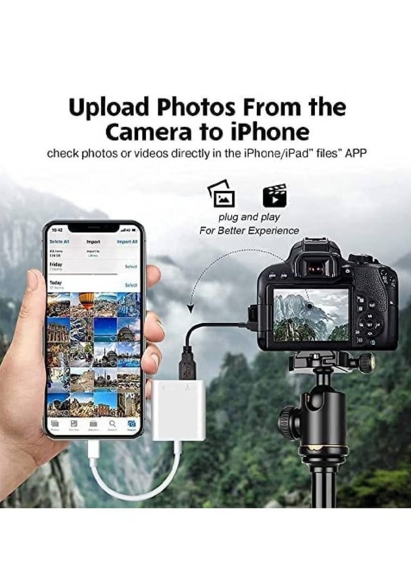 LIXES - Lightning to USB Camera Adapter,Lightning to USB Female OTG Adapter with Charging Port Compatible for iPhone/iPad/Card Reader/USB Flash Drive/Keyboard/Mouse, Plug and Play - Image 1
