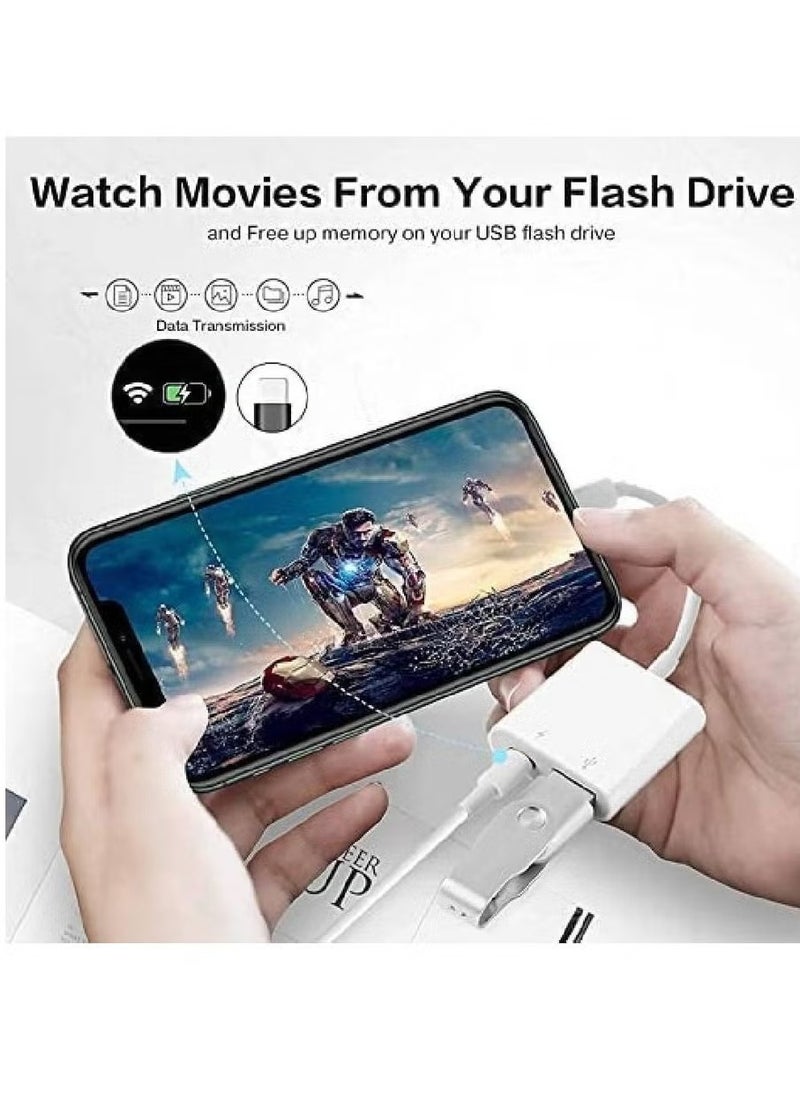 LIXES - Lightning to USB Camera Adapter,Lightning to USB Female OTG Adapter with Charging Port Compatible for iPhone/iPad/Card Reader/USB Flash Drive/Keyboard/Mouse, Plug and Play - Image 1