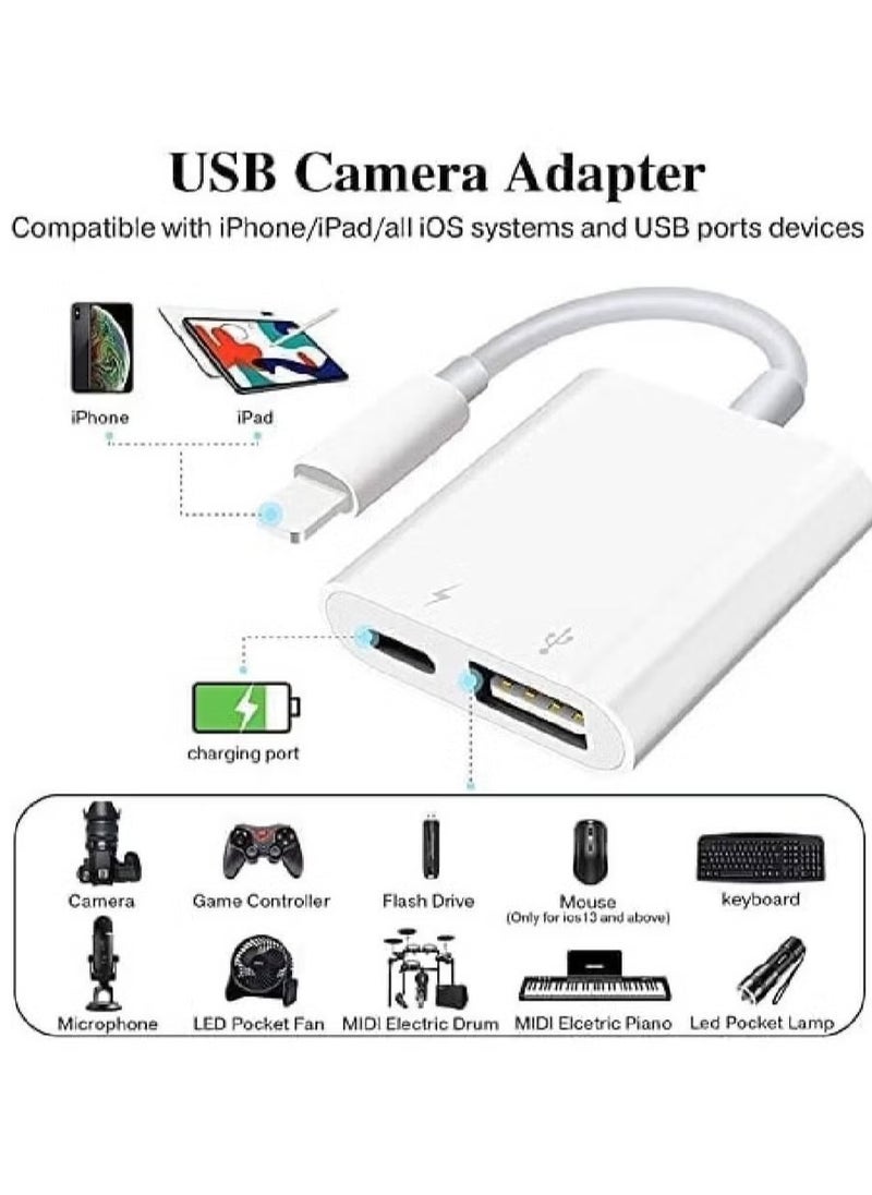 LIXES - Lightning to USB Camera Adapter,Lightning to USB Female OTG Adapter with Charging Port Compatible for iPhone/iPad/Card Reader/USB Flash Drive/Keyboard/Mouse, Plug and Play - Image 1