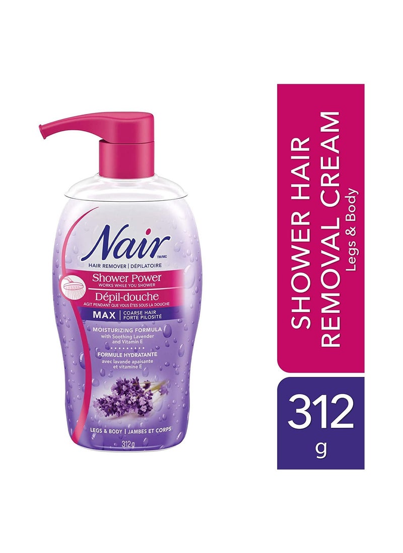 Nair - Nair Shower Power MAX Hair Remover for Coarse Hair on Legs and Body with Soothing Lavender and Vitamin E, 312g - Image 1