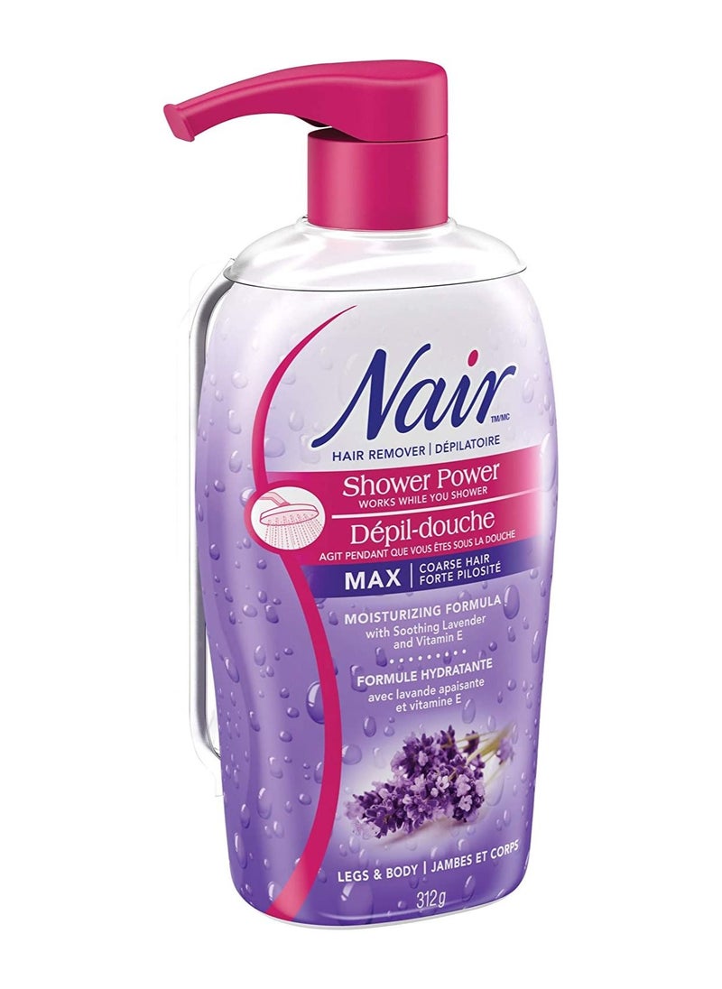 Nair - Nair Shower Power MAX Hair Remover for Coarse Hair on Legs and Body with Soothing Lavender and Vitamin E, 312g - Image 1