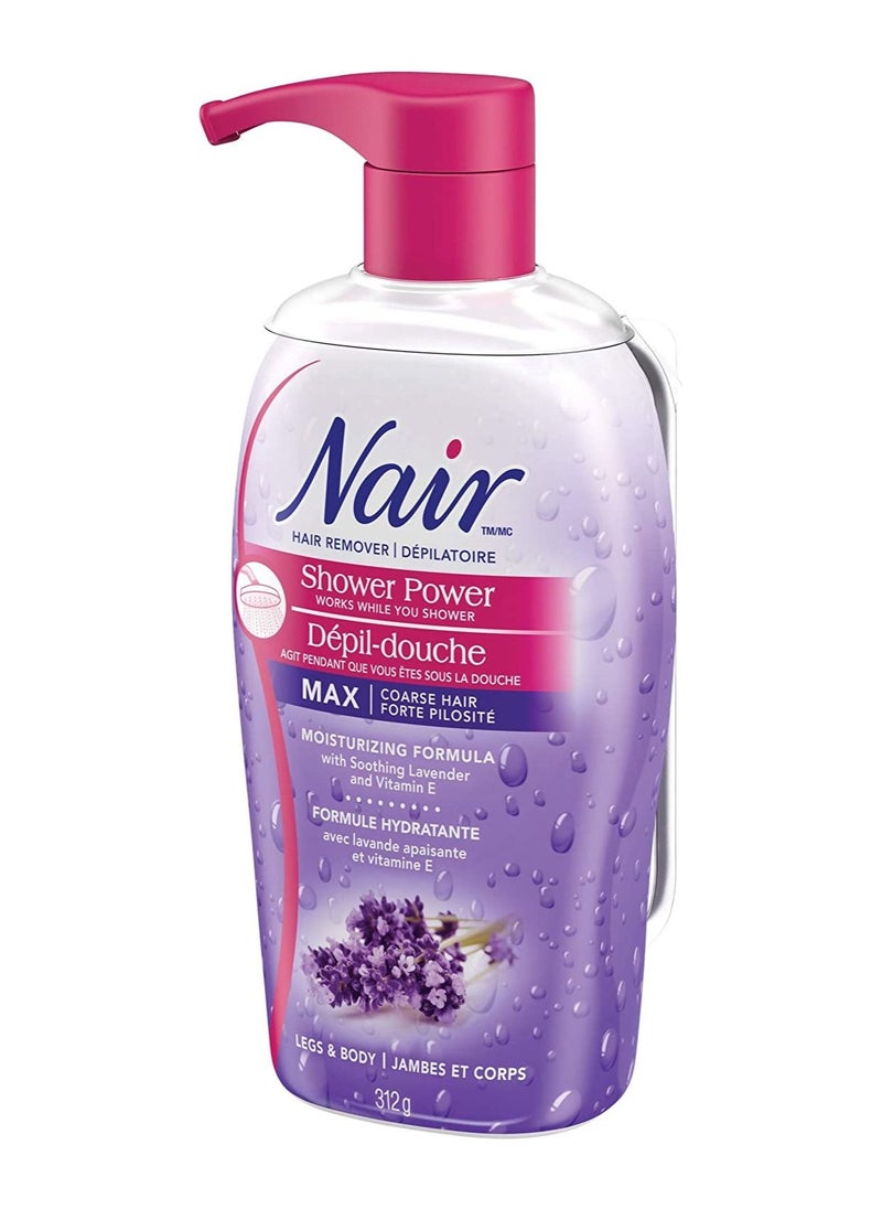 Nair - Nair Shower Power MAX Hair Remover for Coarse Hair on Legs and Body with Soothing Lavender and Vitamin E, 312g - Image 1