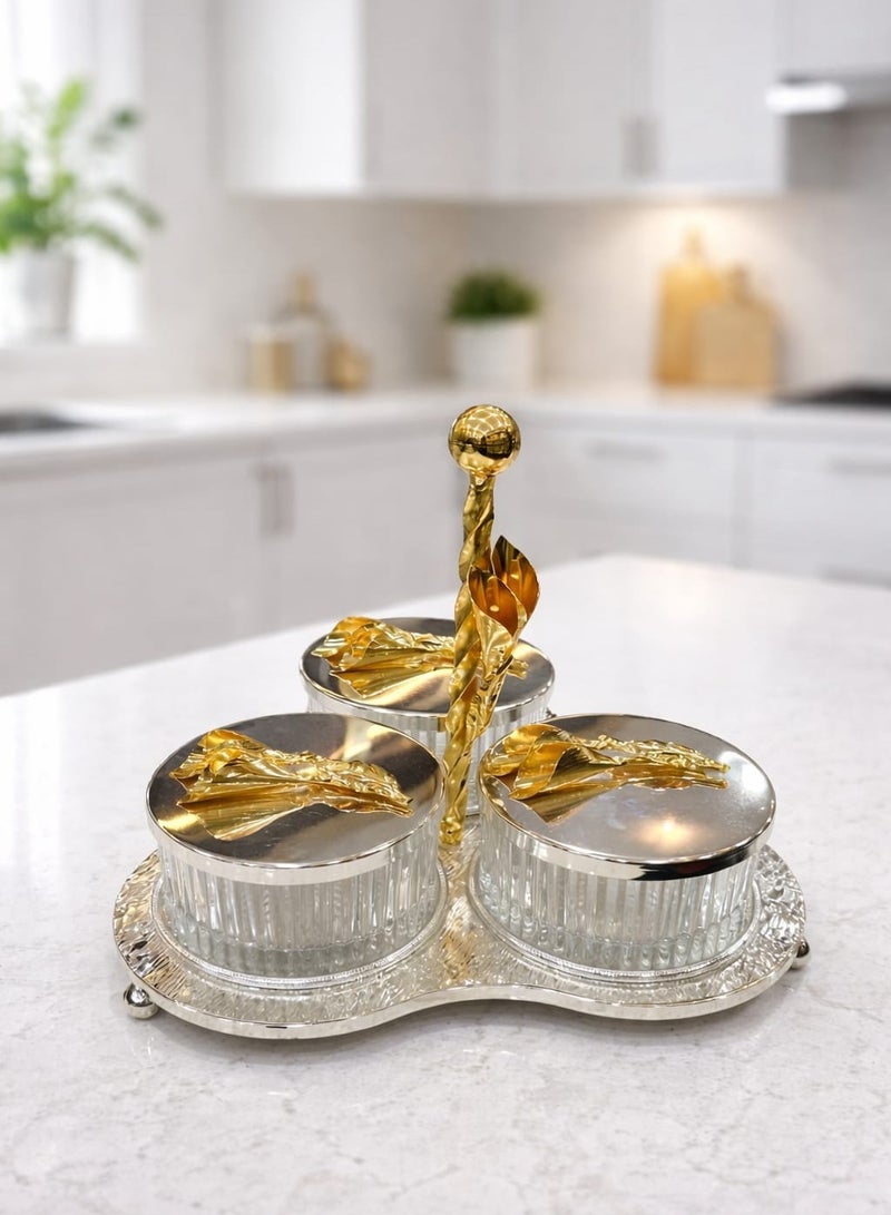 Radin Candy and Dates Serving Bowl Set with Metal Rack 3 Bowls Lid and Handle Ideal for Fruits Desserts Snacks Nuts and Condiments - Image 2