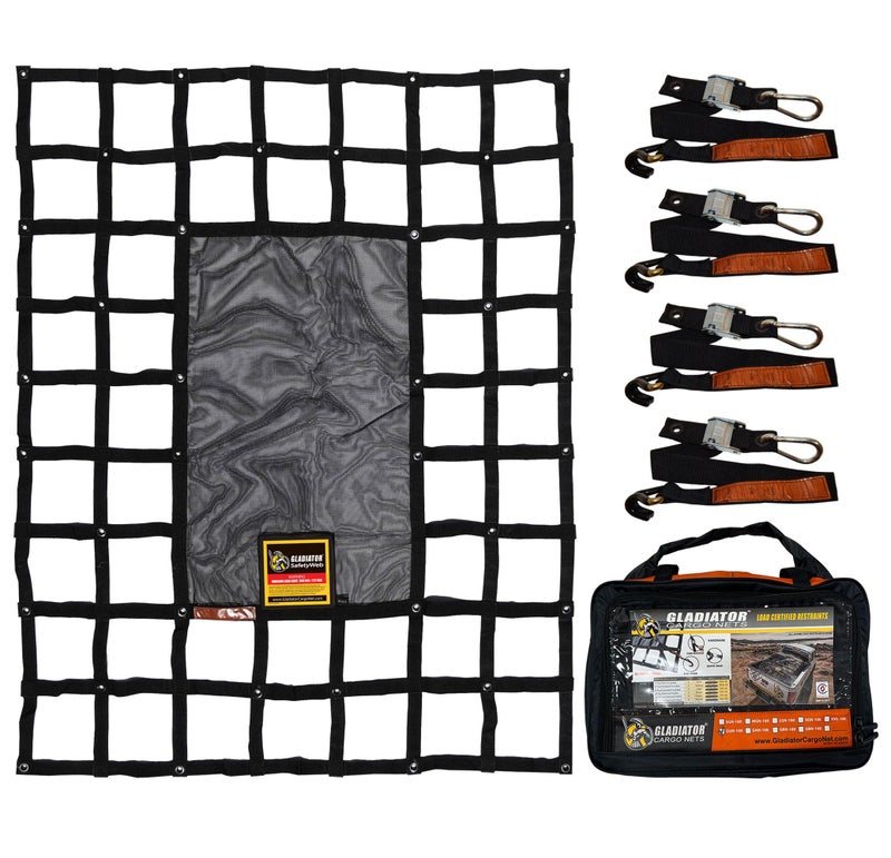 Gladiator Cargo Nets Gladiator Cargo Gear - SafetyWeb Cargo Net - Heavy Duty, Truck Bed Organizer- Bed Cover-tie Down-Adjustable- Camping- Small (SSW-100) 4.75' x 6' - Image 1