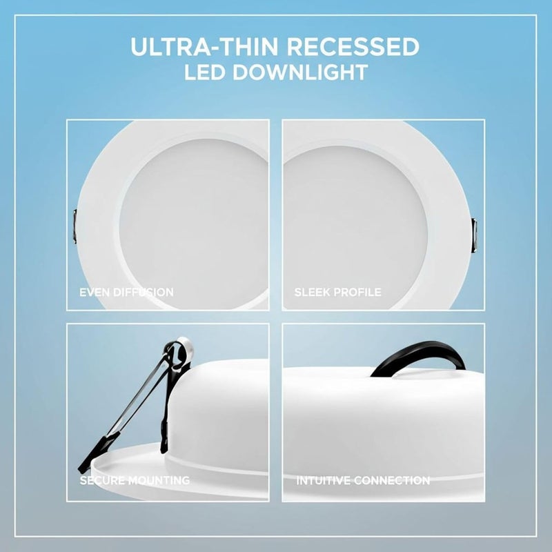 2 Pcs 15W Led Downlight, Ultra-Thin Recessed, Energy-Saving, Long Life Ac 110V, 4.53 in Non-Glare Warm White Glass Panel Ceiling Light, Easy Install for Home Living Room - Image 2