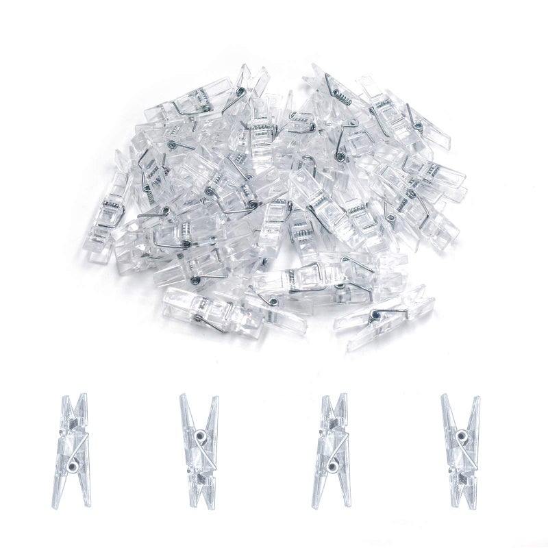 128 Pieces Mini Transparent Plastic Clear Clips Binder Photo Clips Clothespins Clip