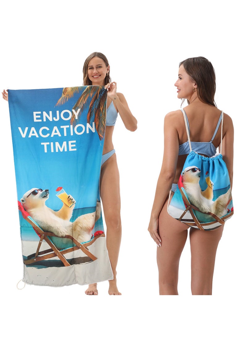 general Creative 2-in-1 Beach Towel, Foldable Printed Beach Towel with Storage Bag Function - Image 4