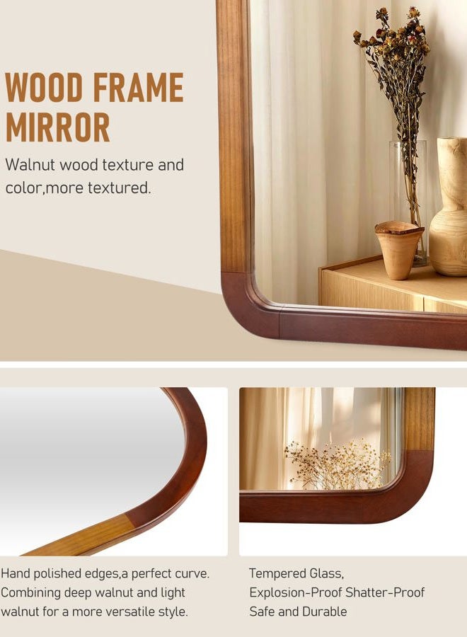 Culer Arch Large Mirror 30 x 40 Inch,Brown Wood Rustic Bathroom Tempered Wall Mirror with Wood Frame,Round Corner Arch Farmhouse Wooden Vanity Mirror for Living Room,Entryway or Bedroom - Image 4