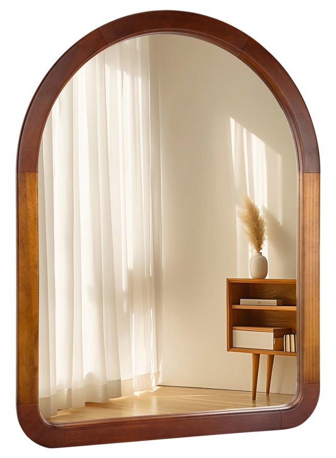 Culer Arch Large Mirror 30 x 40 Inch,Brown Wood Rustic Bathroom Tempered Wall Mirror with Wood Frame,Round Corner Arch Farmhouse Wooden Vanity Mirror for Living Room,Entryway or Bedroom - Image 1