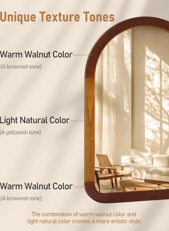 Culer Arch Large Mirror 30 x 40 Inch,Brown Wood Rustic Bathroom Tempered Wall Mirror with Wood Frame,Round Corner Arch Farmhouse Wooden Vanity Mirror for Living Room,Entryway or Bedroom - Image 5