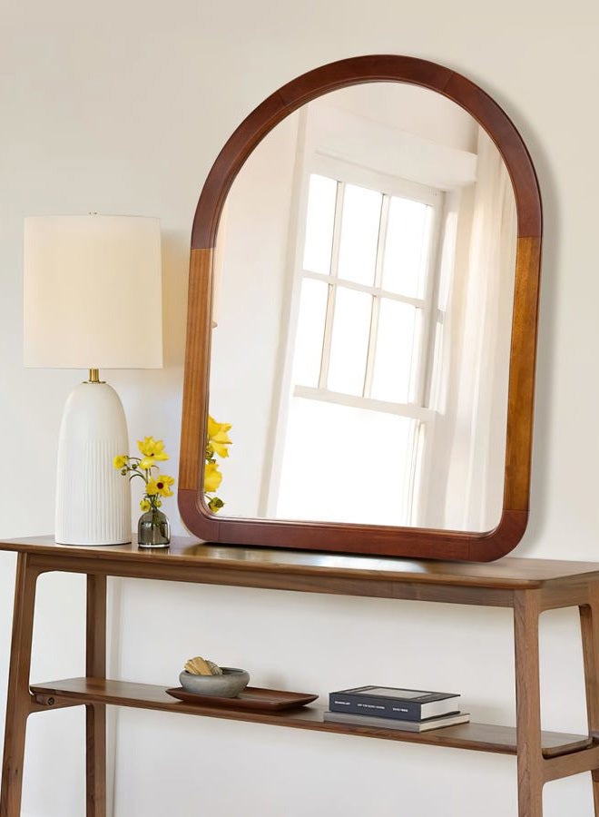 Culer Arch Large Mirror 30 x 40 Inch,Brown Wood Rustic Bathroom Tempered Wall Mirror with Wood Frame,Round Corner Arch Farmhouse Wooden Vanity Mirror for Living Room,Entryway or Bedroom - Image 2