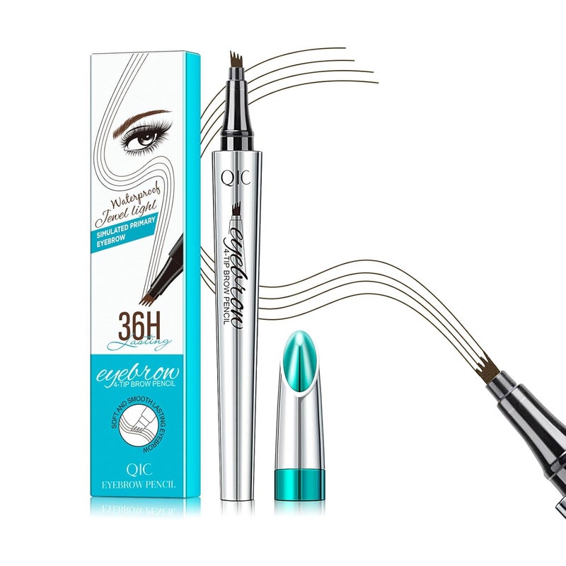 QIC QIC Eyebrow 4 Tip Brow Pencil Microblading Pen Waterproof LongLasting with Upgrade MicroFork Tip Applicator for Natural Brows Dark Brown02 