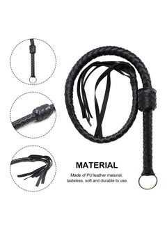 ShebSheb Faux Leather Black Horsewhip Costume Whip Handmade Bullwhip, Whip Costume Accessory Horse Riding Crops Equestrianism Whips for Stage Performance Racing Cosplay Costume Accessories  - Image 2