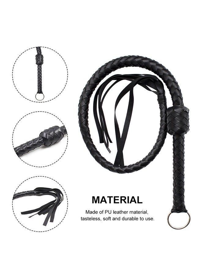 ShebSheb - Faux Leather Black Horsewhip Costume Whip Handmade Bullwhip, Whip Costume Accessory Horse Riding Crops Equestrianism Whips for Stage Performance Racing Cosplay Costume Accessories - Image 1