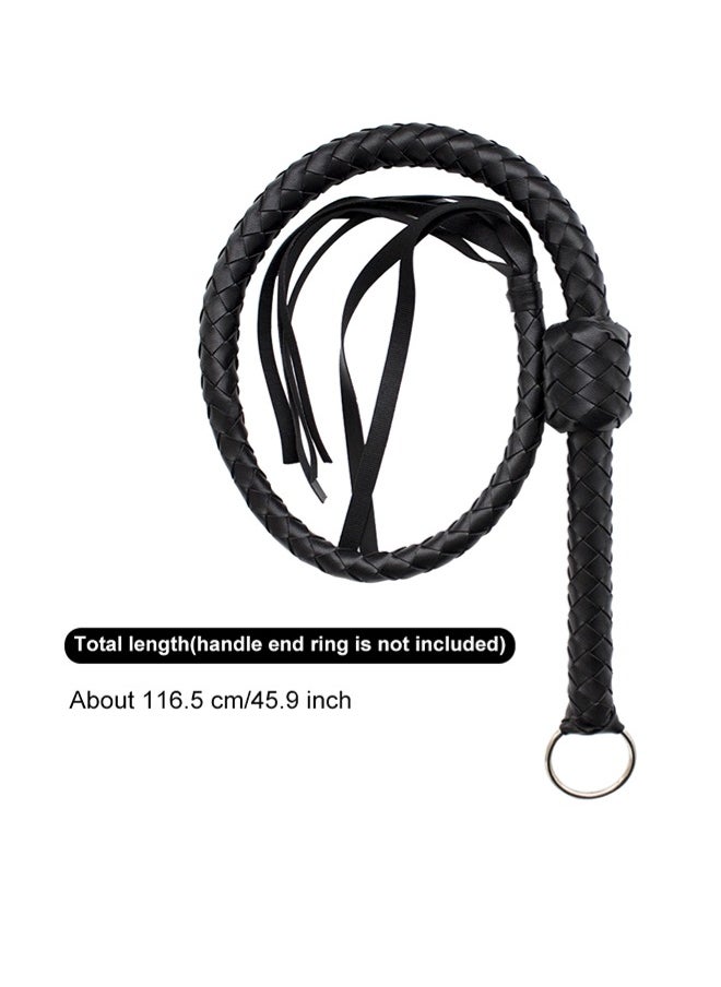 ShebSheb - Faux Leather Black Horsewhip Costume Whip Handmade Bullwhip, Whip Costume Accessory Horse Riding Crops Equestrianism Whips for Stage Performance Racing Cosplay Costume Accessories - Image 1