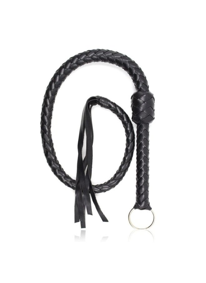 ShebSheb - Faux Leather Black Horsewhip Costume Whip Handmade Bullwhip, Whip Costume Accessory Horse Riding Crops Equestrianism Whips for Stage Performance Racing Cosplay Costume Accessories - Image 1