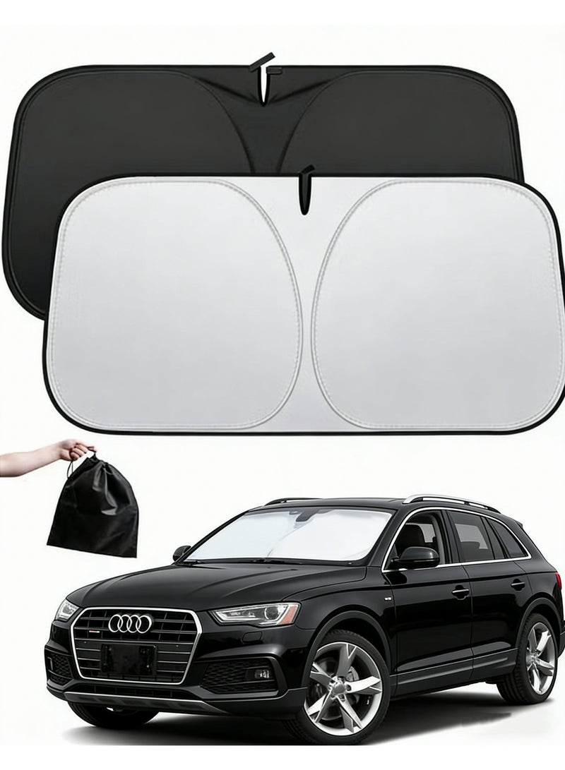 مظلة شمسية قابلة للطي للزجاج الأمامي للسيارة مع حقيبة تخزين، مظلة عاكسة للزجاج الأمامي الأمامي، مظلة شمسية لنافذة السيارة للحماية من حرارة الشمس وحجب الأشعة فوق البنفسجية، تحافظ على برودة السيارة - Image 1